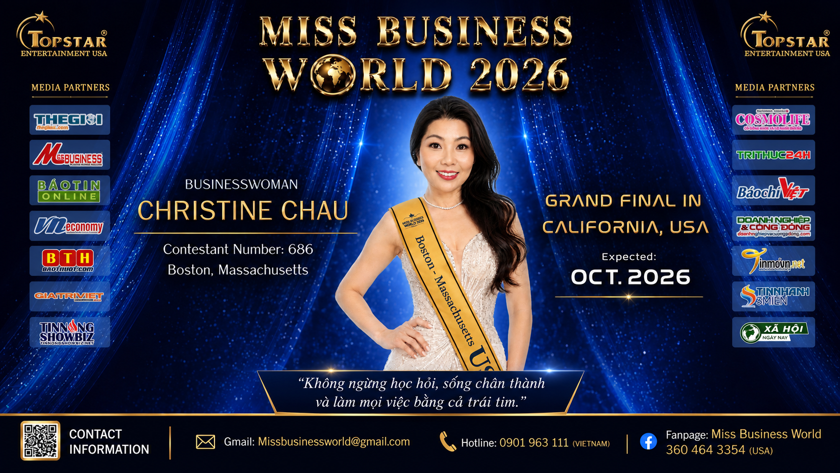 Nữ tướng bất động sản Christine Chau sẵn sàng chinh phục Miss Business World 2026